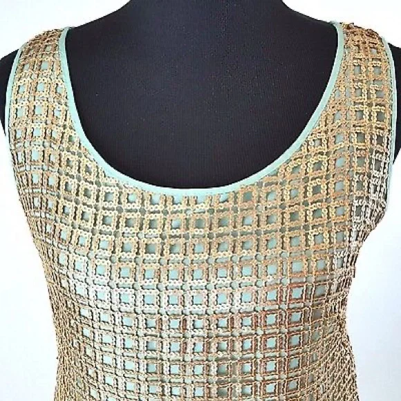 Anthropologie Sequin Mini Dress Golden Panes by Tabitha size 10 gold retro party - Picture 4 of 5